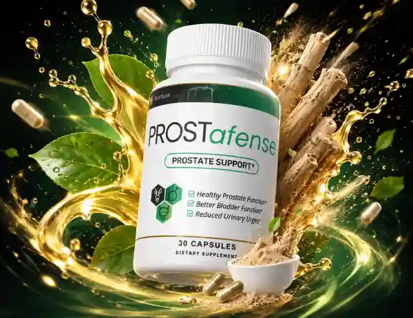 ProstAfense prostate supplement bottle with natural ingredients