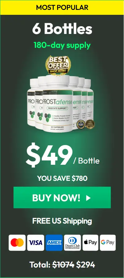 Buy ProstAfense 6 Bottles — Most Popular 180-day supply $49 per bottle